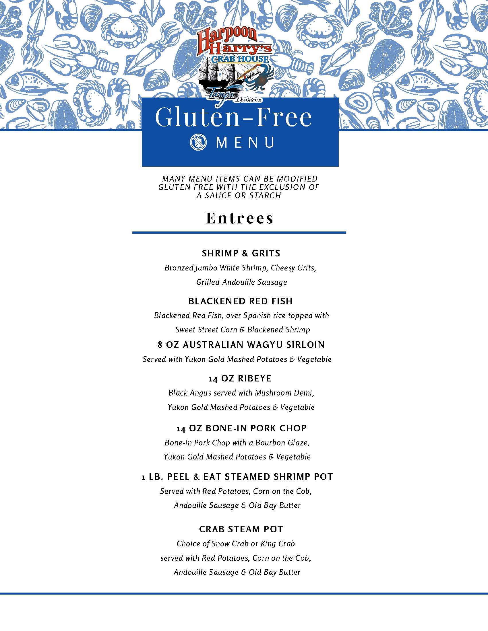 Gluten Free Menu